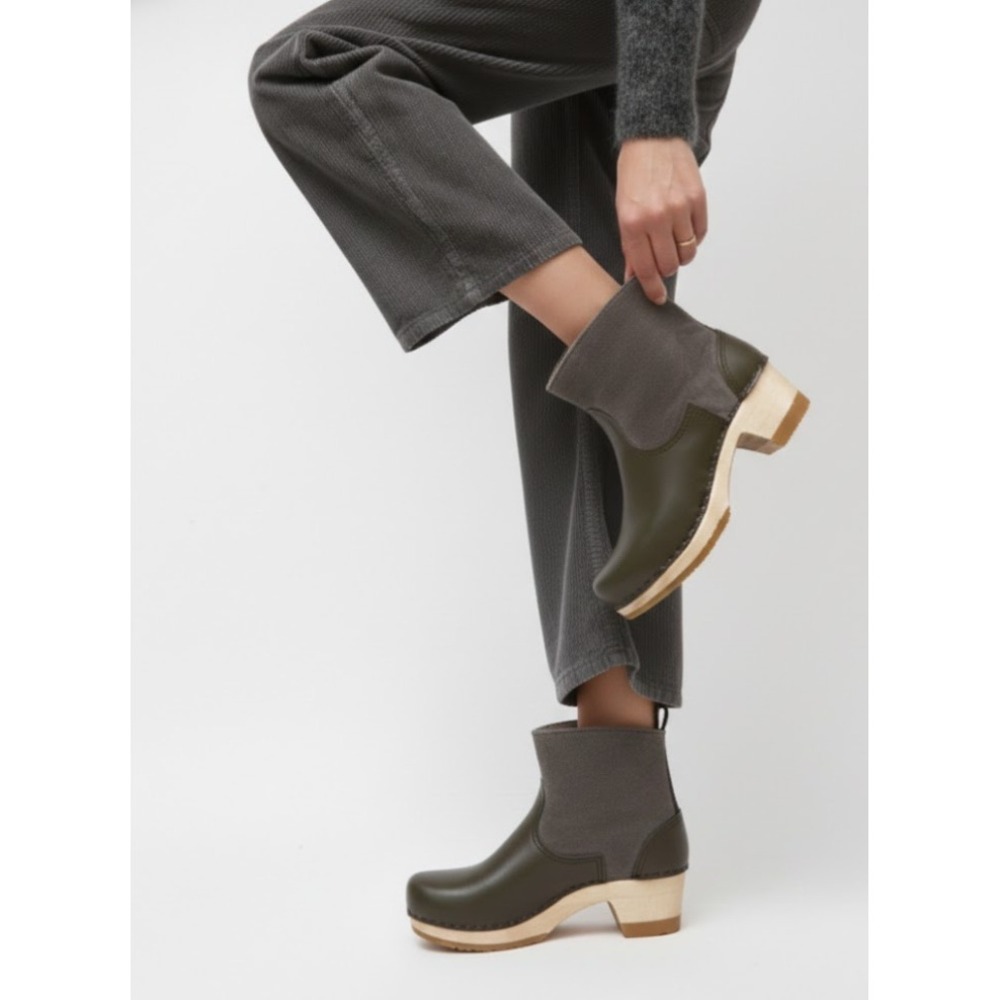 No. 6 Store 5inch Pull on Shearling Boot Mid Heel Smoke Gray‎ Olive EU 36